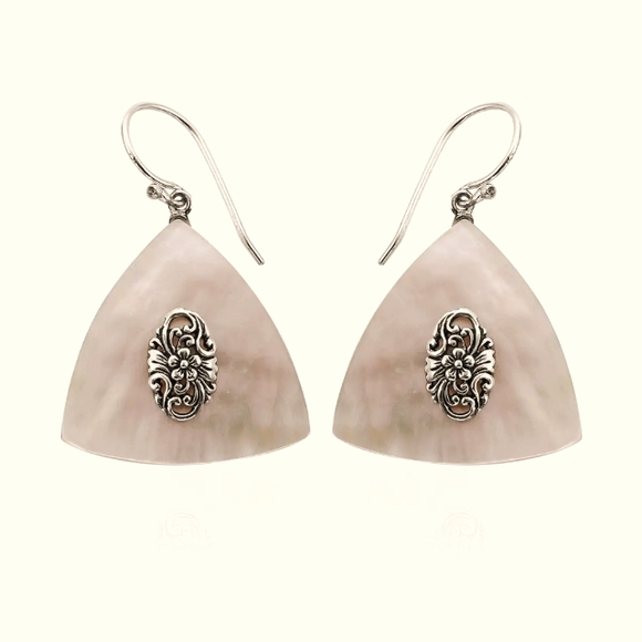 Sterling Silver Balinese Mother Of Pearl Earrings - Picture 2 of 5
